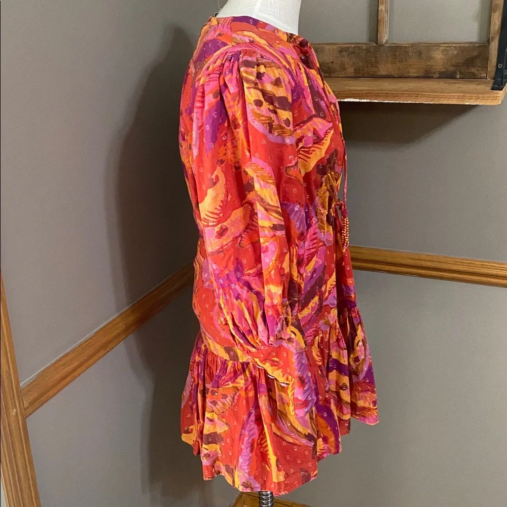 FARM Rio Banana Juice red, orange & brown long sleeve Cotton Minidress size S - Picture 7 of 12